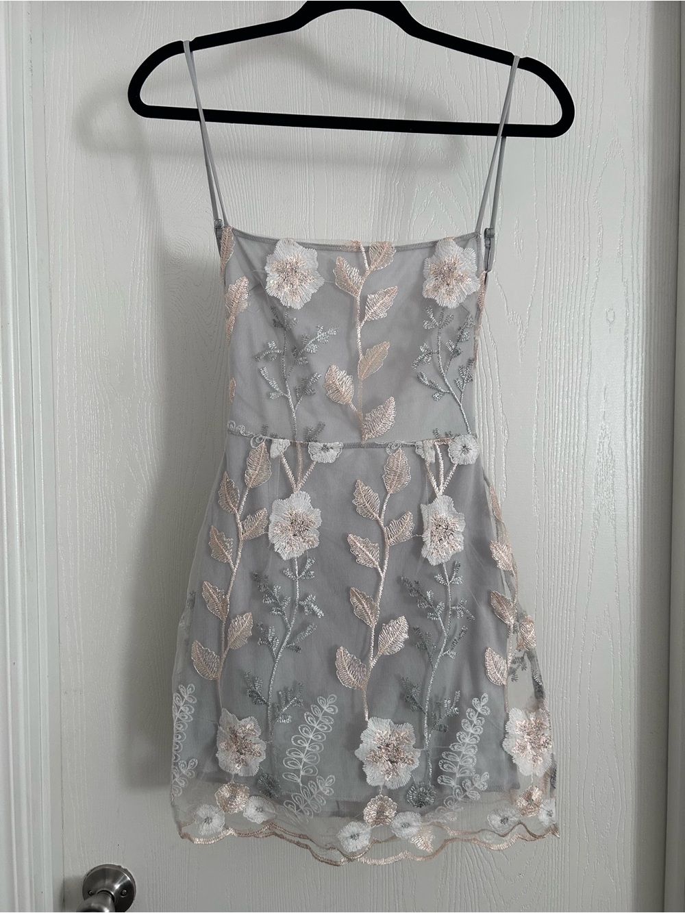 Lucy in the Sky | Embroidered Floral Mesh Slip Dress | Size XS
